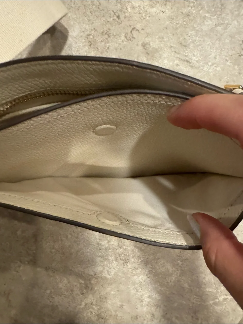 Tory Burch Off-White Pebbled Leather Crossbody with Canvas Strap